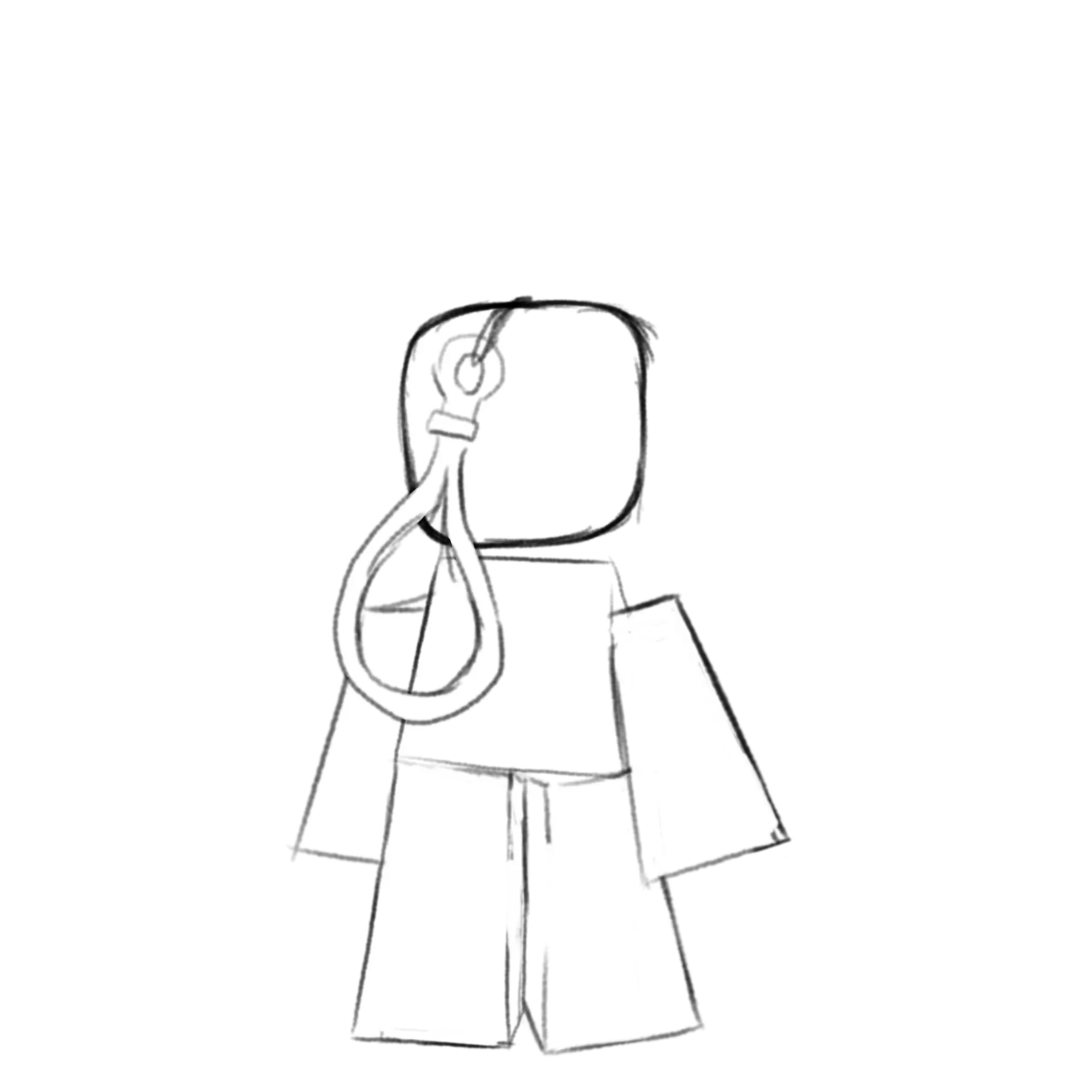 A blocky character with a keychain on top in the style of a roblox avatar